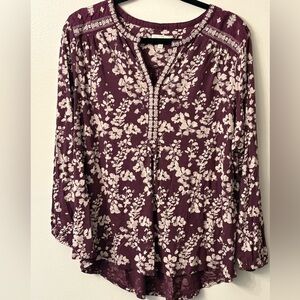 Lucky Brand Burgundy Floral Blouse